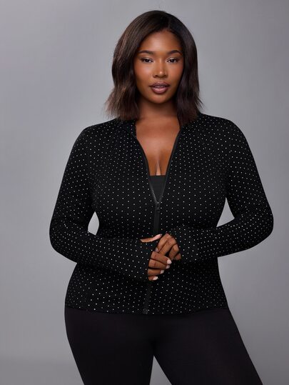 Voyena Women's Plus Size Polka Dot Long Sleeve Zipper Front Sports Jacket