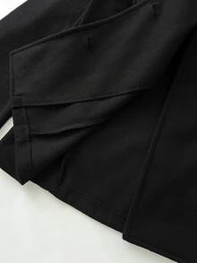 Elamini High Neck Double-Breasted Decor Flared Sleeve Overcoat - Black - View 5