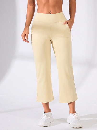 Eassivo Eassivo Women's Solid Color High Waist Pocket Casual Flare Leggings
