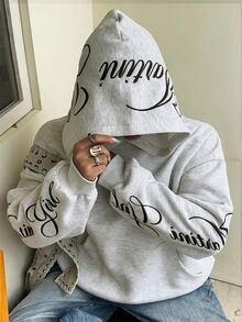 Muchica 灰色大尺碼女款字母刺繡長袖休閒運動衫（附口袋）－適合秋季約會與早午餐 - 灰色 - 查看 6