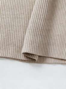 SHEIN New Chinese Style Stand Collar Ribbed Knit Top With Traditional Frog Buttons - Camel - View 6