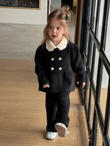 DAZY Infant (Girl) Contrast Color Lapel Long Sleeve Autumn/Winter Sweater Set - Black - View 6