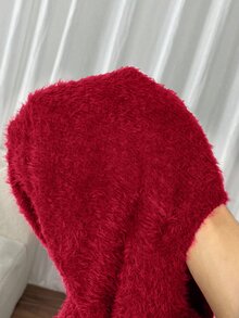 SHEIN Frenchy 女款奶油色休閒優雅純色圓領長袖側開衩修身保暖刷毛T恤 秋冬上衣 早午餐 辦公室 聖誕紅 - 玫瑰紅 - 查看 7