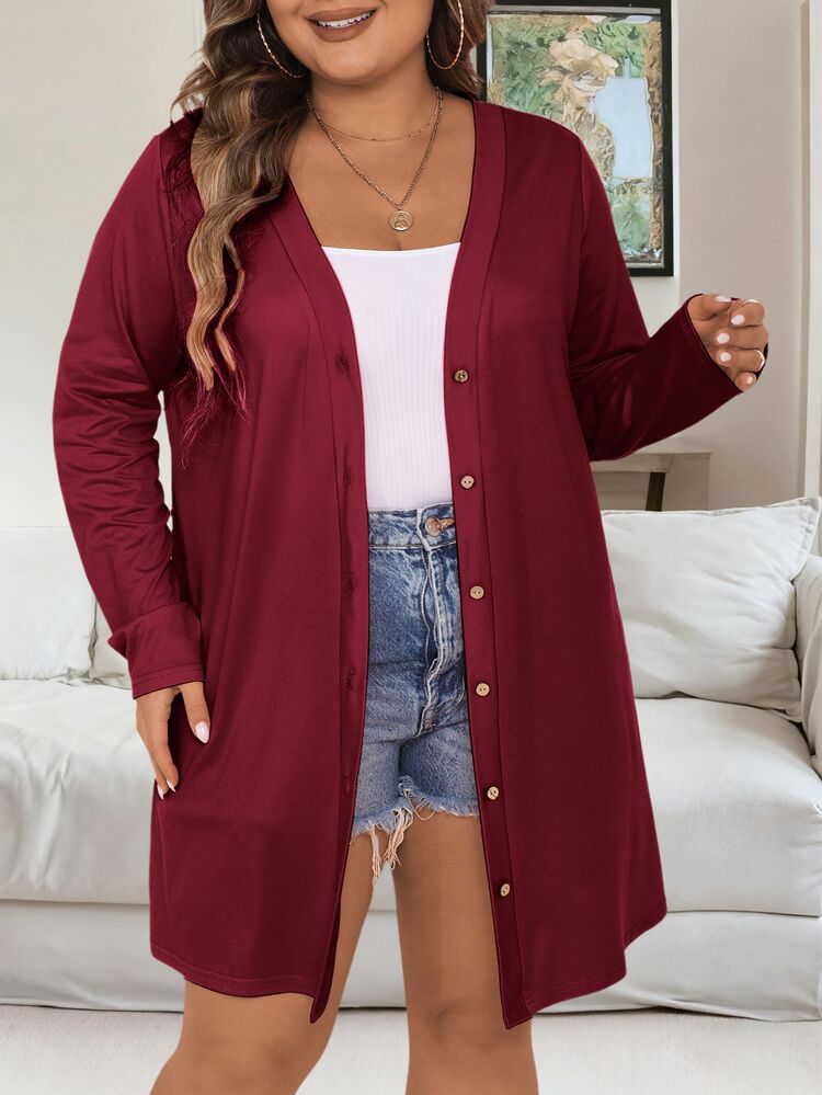 Vionelle Plus Size Women Solid Color Casual Versatile Daily Wear Jacket - Red - View 5
