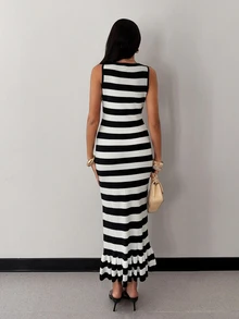 SHEIN Glamour Women's Striped Square Neck Sleeveless Fitted Elegant Knit Dress - Multicolor - View 9