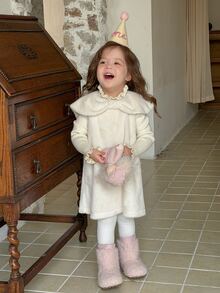 DAZY Infant/Toddler (Girl) Round Neck Bow Solid Color Casual Korean Style Dress - White - View 5