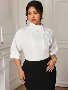 EastFlair Plus Size Women's Solid Color Casual Versatile Daily Wear Shirt - White - View 4