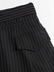 Sweetra Women's Striped Fabric Commuter Minimalist Pocket Flap A-Line Skirt - Black - View 4