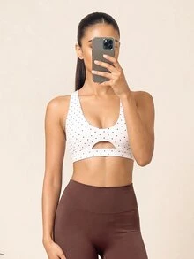 SHEIN BAE Women's Polka Dot Hollow Out Casual Daily Wear Sports Top - White - View 6