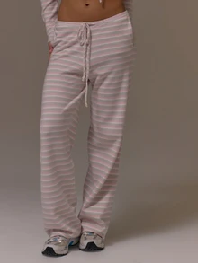 Musera Sport Multicolour Stripe Drawstring Knitted Loose Fit Sweatpant Trouser Cute Girly Autumn Winter Fall Gym Holiday Dainty Ice - Multicolor - View 2