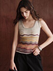 Anewsta Women's Colorblock Striped Knit Tank Top, Premium Versatile Slim Fit Base Layer - Multicolor - View 3