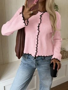 CovetEZ Women's Colorblock Casual Versatile Daily Outing Cardigan - Baby Pink - View 7