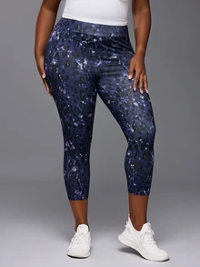 Voyena Plus Size Women's Blue Leopard Print Leggings, 7/8 Length Home & Sports Leggings - Blue - View 5