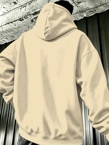 HypeHours Hoodie Kasual Lengan Panjang dengan Cetakan Slogan untuk Pria Ukuran Besar - Aprikot - View 2