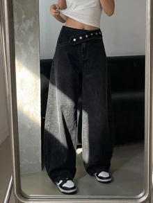 DAZY 女款休閒百搭日常穿著牛仔褲 - 黑色 - 查看 4