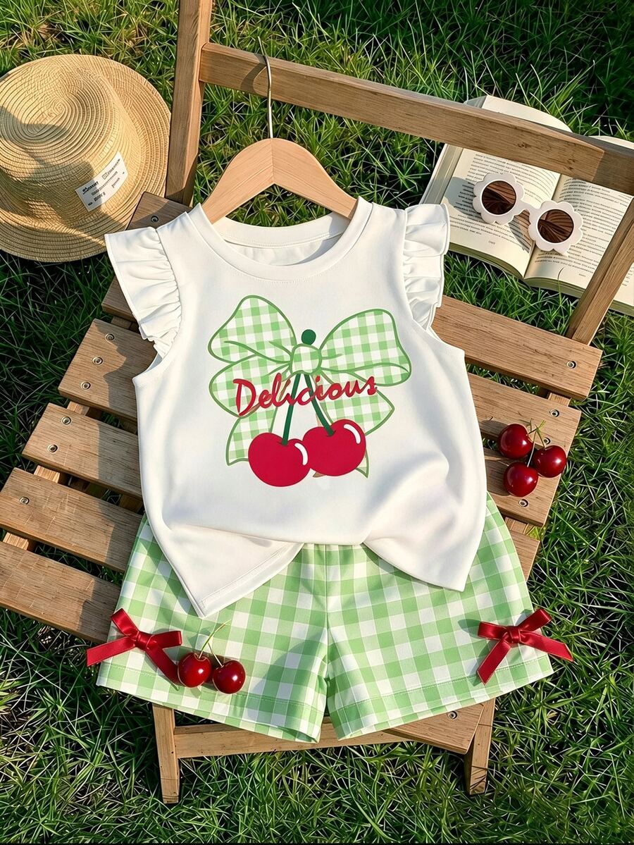 Young Girl Casual Fashion Cute Flutter Sleeve Round Neck Top, Suitable For Spring And Summer - Multicolor - View 1