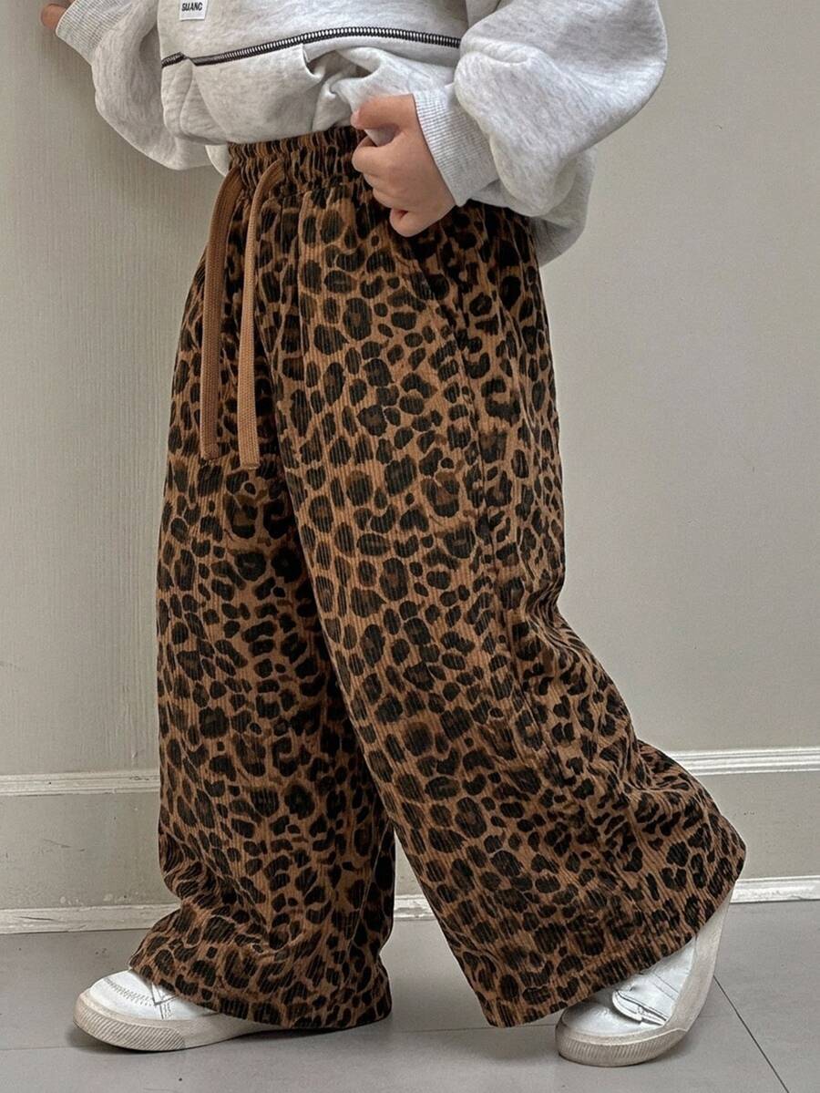 Dazy Kids 兒童秋季男童小號寬鬆休閒豹紋長褲 - 棕色 - 查看 1