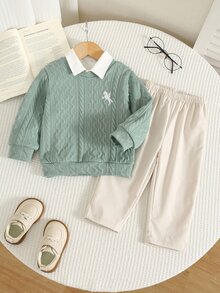 SHEIN 2件組男嬰秋冬休閒衛衣與長褲套裝 - 彩色 - 查看 1
