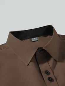 Manfinity Mode Men's Formal Casual Streetwear Versatile Commute Striped Patchwork Long Sleeve Shirt - Brown - View 4