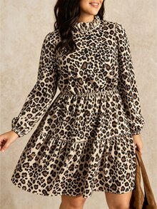 Nubod Fashionable Autumn/Winter French Vintage Elegant Commuter Waist-Cinching Ruffle Hem Ditsy Ditsy Floral Doll Dress Fall - Brown - View 6