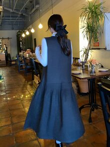 DAZY Women's Casual Solid Color Sleeveless Layered Korean Style Midi Dress - Grey - View 2