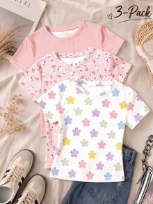 3PCS Tween Girls T-Shirts - Multicolor - View 2