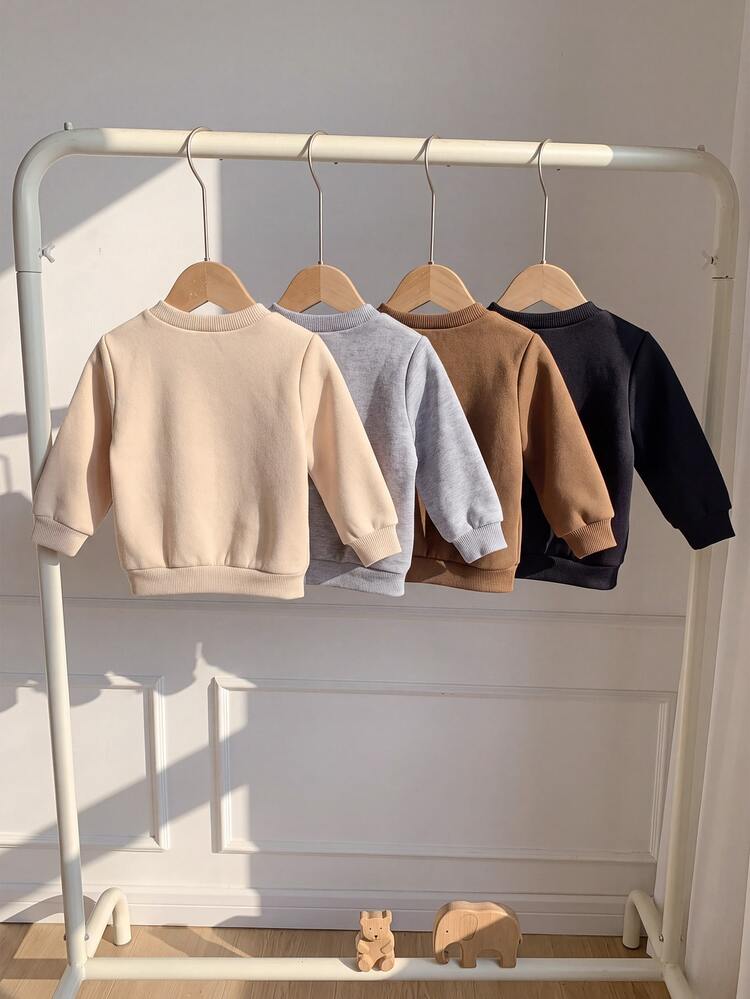 SHEIN 4pcs Newborn Cute Casual Versatile Knit Solid Color Sweatshirts - Multicolor - View 2