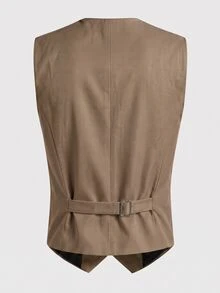 HIMLAND Men's Woven Fitted Casual Sleeveless Suit Vest, Suitable For Spring And Summer - Khaki - View 2