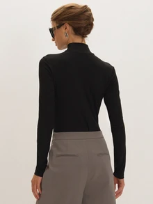 MUSEYN Black Jersey High Neck Bodysuit Versatile Lounge Everyday Date Night Chic New Season Fall - Black - View 4