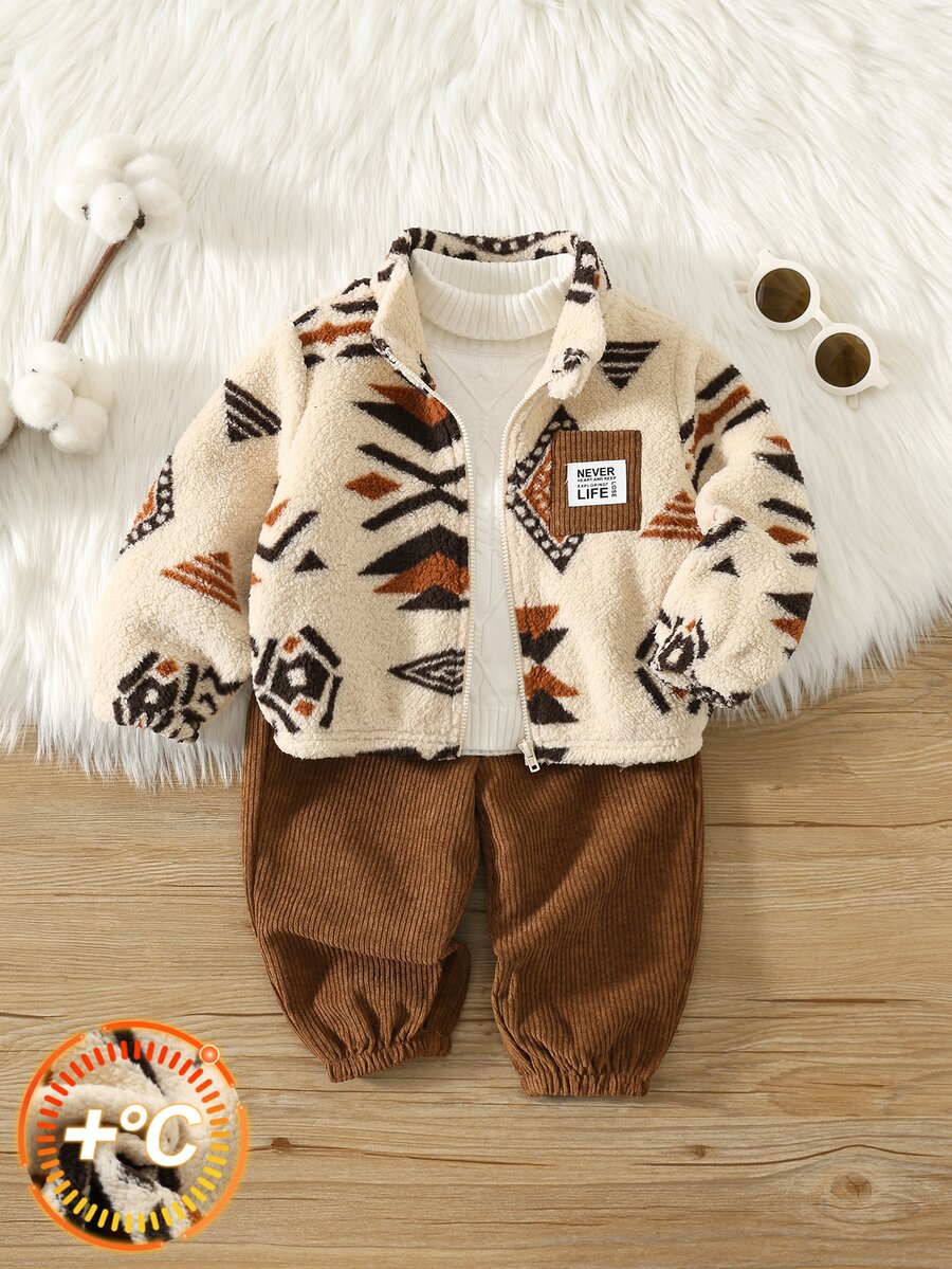 SHEIN 2pcs Setelan Jaket dan Celana Fleece Kasual Musim Gugur/Dingin untuk Bayi Laki-laki, Setelan Jaket, Setelan Bayi, Setelan Musim Gugur/Dingin, Setelan Fleece - MultiWarna - View 1