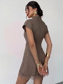 Firerie Women's Solid Color Casual Daily Summer Mini Dress - Khaki - View 2