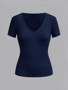 SHEIN EZwear 女款純色V領短袖休閒百搭T恤（3件組） - 彩色 - 查看 6