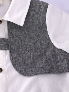 SHEIN Young Boy Contrast Color Lapel Long Sleeve Button-Down Shirt And Elastic Waist Long Pants 2 Pieces Set - White - View 5