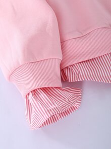 SHEIN Sparklyn 青少年女孩可愛休閒秋冬拼接 2 合 1 蝴蝶結圖案熱轉印刷毛衛衣 - 粉色 - 查看 7