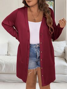 Vionelle 大尺碼女款純色休閒百搭日常穿著夾克 - 紅色 - 查看 6