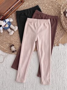 LMoss Kids Young Girl Knit Solid Color Fitted Casual Leggings 3 Pieces Set - Multicolor - View 2