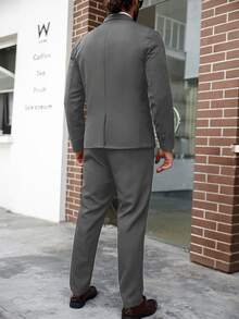 Manfinity Mode Men's Plus Size Solid Lapel Neck Long Sleeve Blazer And Pants Business Travel Set, Formal, Ceremony - Grey - View 2