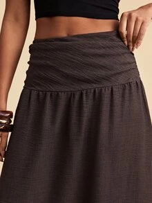Travachic Women's Solid Color High Waist Pleated Casual Skirt - Coffee Brown - View 6