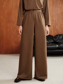 Anewsta Essential Autumn Outing & Shopping Woven Polyester Loose Straight Leg Pants, Lengthening Effect - Brown - View 3