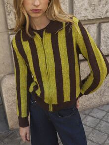 Nöista Women's Striped Colorblock Casual Daily Cardigan - Coffee Brown - View 4