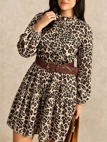 Nubod Fashionable Autumn/Winter French Vintage Elegant Commuter Waist-Cinching Ruffle Hem Ditsy Ditsy Floral Doll Dress Fall - Brown - View 7
