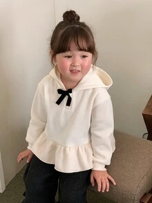 DAZY Infant (Girl) Solid Color Bow Hooded Long Sleeve Sweatshirt Winter - White - View 10