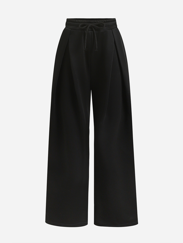 SHEIN Tween Girl Tween Girls Autumn/Winter Casual Street Fashion Sweatpants With Pleated Waistband, Elastic Drawstring, Side Pockets And Loose Leg Design, Suitable For Back To School And Daily Wear, Versatile Black Long Pants - Black - View 2