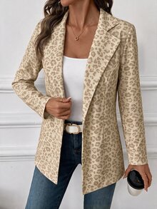 SHEIN Clasi 女款優雅秋季格紋西裝外套，百搭長袖夾克，適合日常穿著與通勤，經典格紋外衣 - 卡其色 - 查看 3