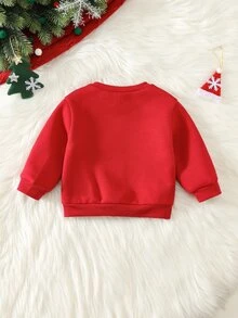 SHEIN 中性嬰兒男/女童、幼兒秋冬可愛毛巾刺繡聖誕衛衣針織上衣，嬰兒聖誕服飾/衛衣 - 酒紅色 - 查看 2