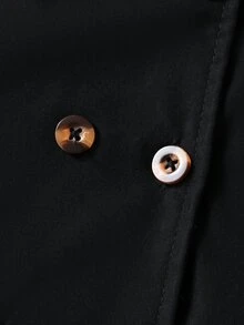 SHEIN 女童黑色雙排扣夾克，厚絨毛內裡連帽冬季外套，可愛喇叭下擺 Bab 絲絨加厚秋冬服飾 - 黑色 - 查看 7