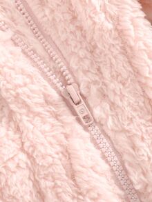 SHEIN 新生兒嬰兒貼花刺繡拉鍊舒適連帽居家休閒連身衣 - 粉色 - 查看 7