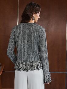 Anewsta Women's Black And White Comfortable Knit Cardigan Top For Autumn - Black and White - View 2