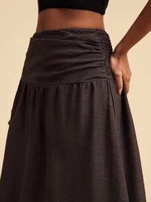 Travachic Women's Solid Color High Waist Pleated Casual Skirt - Coffee Brown - View 5
