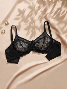Charlaine 1pc Lace Patchwork Plus Size Underwire Bra - Black - View 1